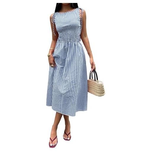 Generale vestito lungo estivo da donna 2026 - vestido a linea a fluido a quadri vichy con vita arricciata e tasche, per spiaggia e vacanze