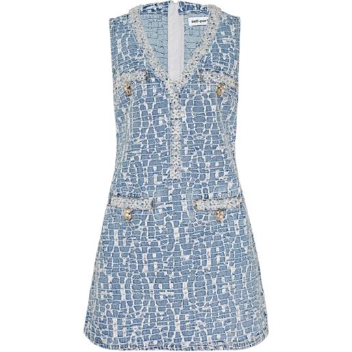 Self-Portrait abito corto denim con decorazione - blu