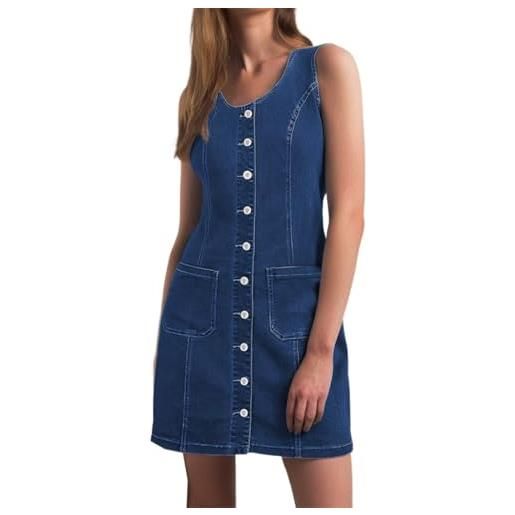 Generisch vestito in jeans da donna, senza maniche, in denim, con abbottonatura e tasche, slim fit, leggero, per il tempo libero, taglio dritto, abito estivo da spiaggia