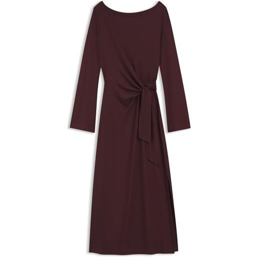 BOSS maxi vestito a maniche lunghe in jersey con cintura da annodare, rosso scuro