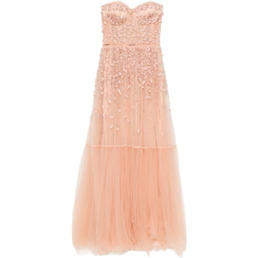 Elisabetta Franchi abito lungo in tulle con applicazione floreale - rosa