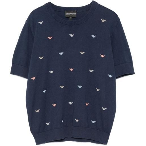 Emporio Armani maglione a maniche corte con logo ricamato - blu