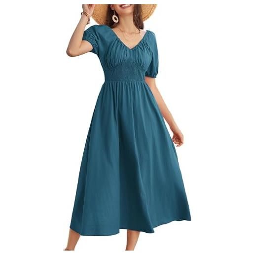 GRACE KARIN abito da donna a linea svasata, in cotone, traspirante, con scollo a v, stile retrò, con tasche