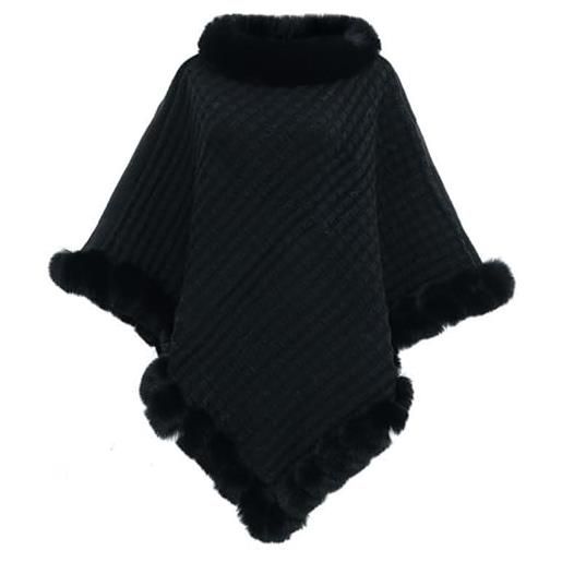 NLAND poncho donna invernale caldo elegante mantella in maglia | scialle in pelliccia sintetica spessa e morbida, leggero, traspirante e caldo, per autunno e inverno, taglio oversize