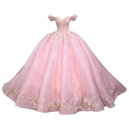Fuomomo principessa dolce 15 16 abiti quinceanera abiti quinceanera con spalle scoperte abiti da ballo in tulle gonfi abiti da ballo in pizzo abiti da ballo lunghi per compleanno con strascico