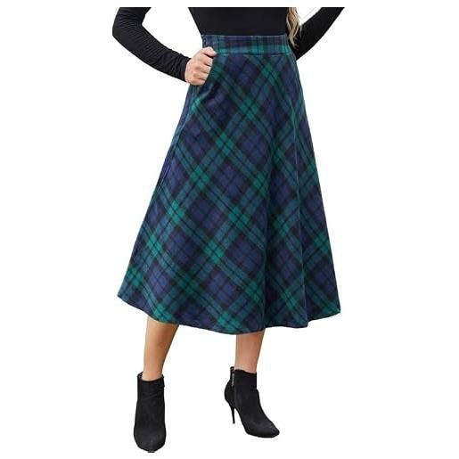 Alaster Queen gonna lunga da donna, a quadri, con tasche invernali, vita alta elastica