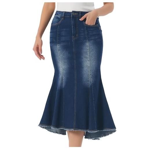 Allegra K donna gonna denim a vita alta midi a coda di pesce lavata | orlo grezzo asimmetrico dettaglio cuciture con tasche abbigliamento casual western stretch