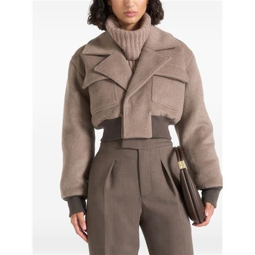 Manière De Voir cosette in taupe wool lapel bomber jacket - toni neutri