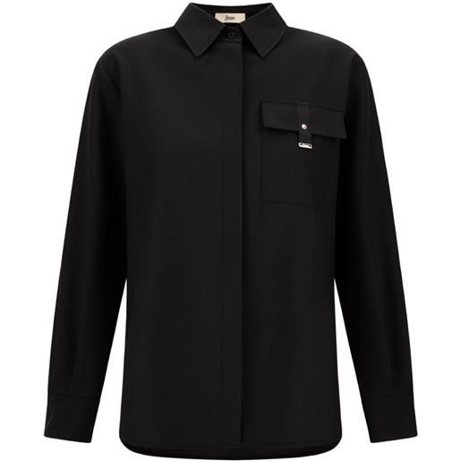 Herno camicia in twill con taschino - nero