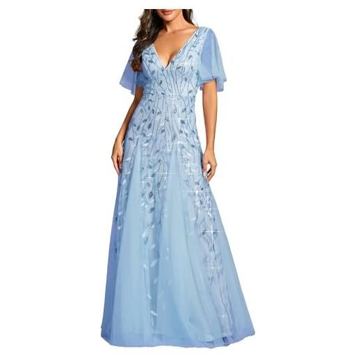 Ever-Pretty vestiti da cerimonia linea ad a scollo a v per cerimonia sera damigella lungo con paillettes donna ee00736