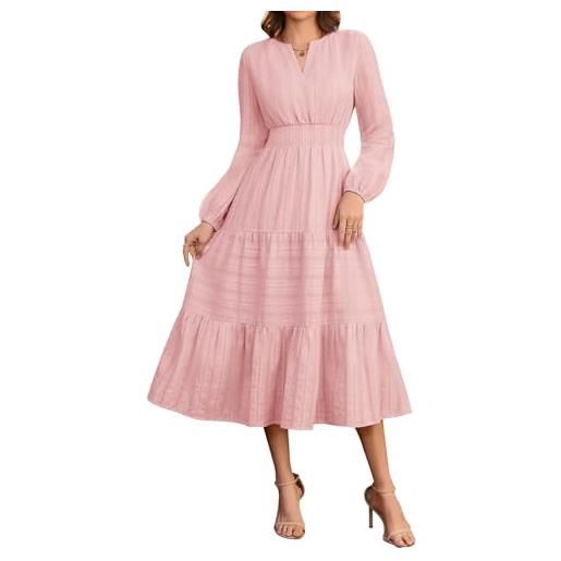heekpek vestito donna elegante manica lunga lungo cotone | abito scollo a v, vestiti eleganti, vita elastica a pieghe, autunnale, primavera, abiti casual vacanza cerimonia con tasche
