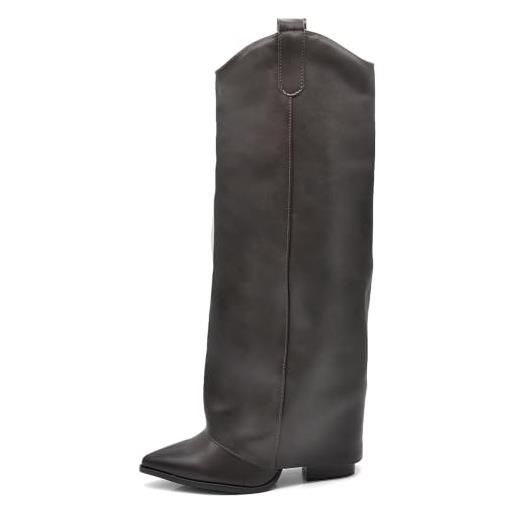IF fashion stivali alti a punta gambale a ghetta cownboy texani con tacco alto da donna ga017
