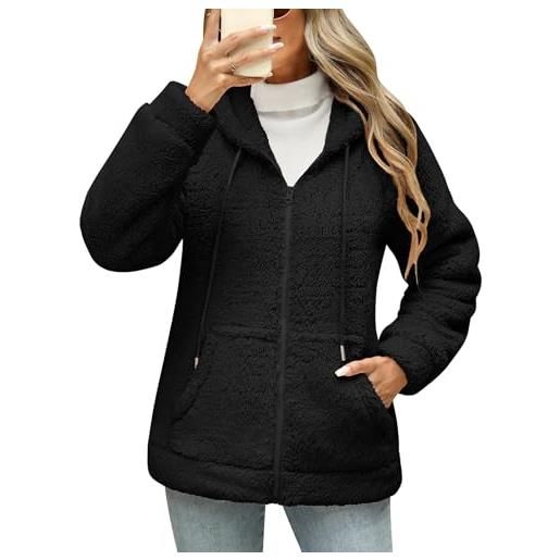 Yuson Girl felpa donna con zip pile cappuccio giacca teddy felpe sweatshirt | autunno inverno felpata caldo termico, hoodie leggera maglione, outwear maniche lunghe con cappuccio e tasche