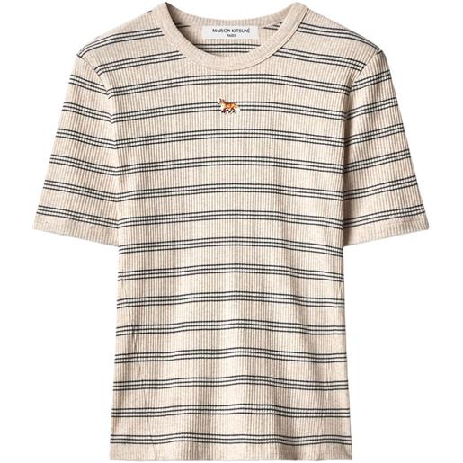 Maison Kitsuné t-shirt baby fox a righe con finitura a coste - toni neutri