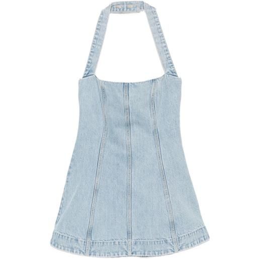 Retrofete abito corto denim con scollo all'americana - blu