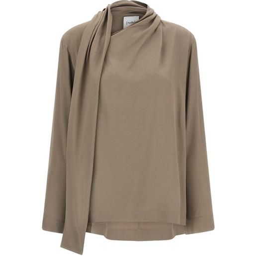 Nude blusa asimmetrica con inserto drappeggiato - marrone