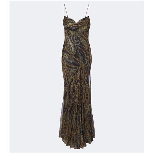 Etro abito lungo in chiffon misto seta