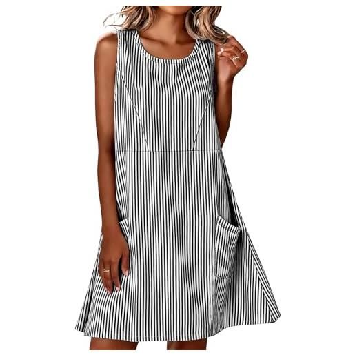 Generico vestito estivo donna corto leggero vestiti lino estivi da spiaggia comodi cotone senza maniche abiti prendisole curvy eleganti abito casual taglie forti copricostume