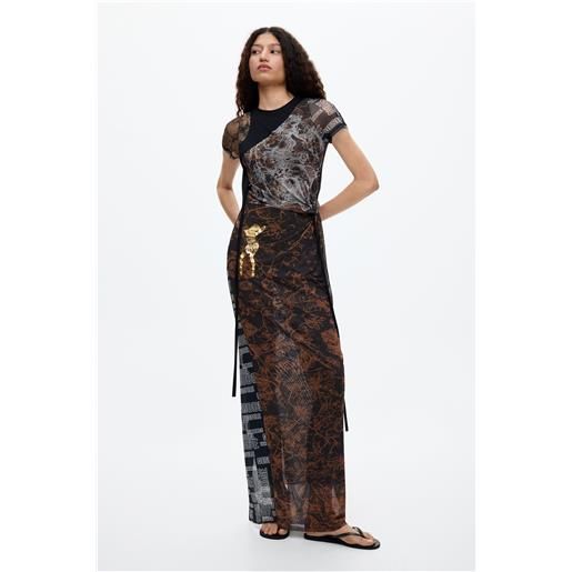 Desigual, vestito lungo stampato ottolinger, donna, marrone, l