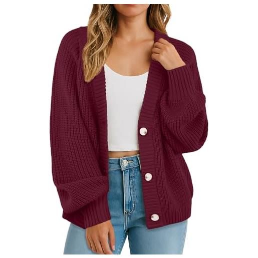 GRECERELLE cardigan da donna morbido a maniche lunghe, maglione da donna lavorato a maglia, con scollo a v, maglione oversize largo con bottoni, per donne, autunno, inverno, primavera