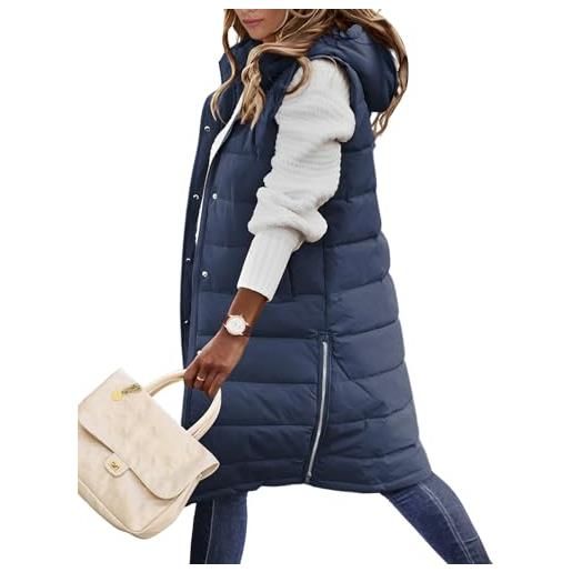 Yuson Girl gilet con cappuccio donna cappotto lungo senza maniche tinta unita giacca lunga zip up cappotto donna invernale leggeri caldo gilet lungo con tasche autunno invernale