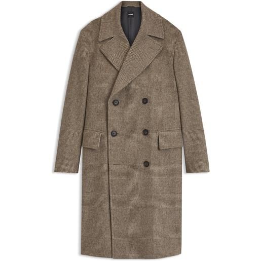 BOSS cappotto regular fit in misto lana vergine a quadri, marrone a motivi