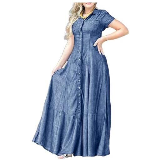 RICOCHO abito lungo in jeans con bottoni abito lungo in denim lungo con volant da donna abito a camicia casual estivo