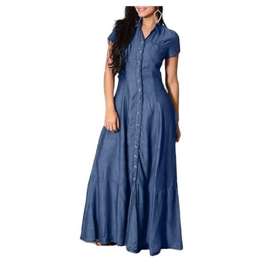 RICOCHO abito lungo in jeans con bottoni abito lungo in denim lungo con volant da donna abito a camicia casual estivo