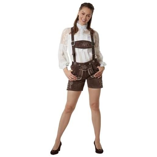 dressforfun pantaloni in pelle da donna, ricamo floreale, taglie varie | cuoio bovino pregiato, comfort e durevolezza elevati, ricami floreali elaborati, bottoni in osso, marrone scuro