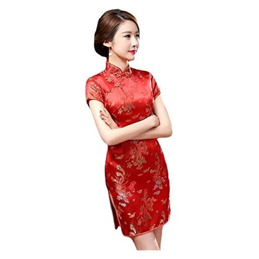 Black Sugar abito qipao corto e lungo con maniche corte e motivo drago broccato cheongsam tunica