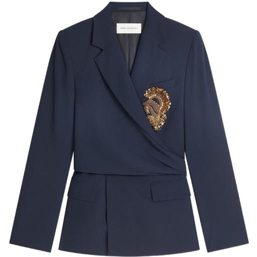 DRIES VAN NOTEN blazer in crêpe con ricamo - blu