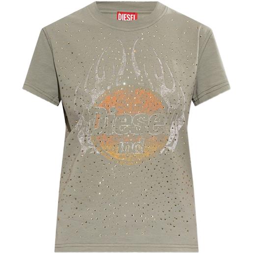 Diesel t-shirt t-maggy-cry con cristalli e stampa grafica - verde