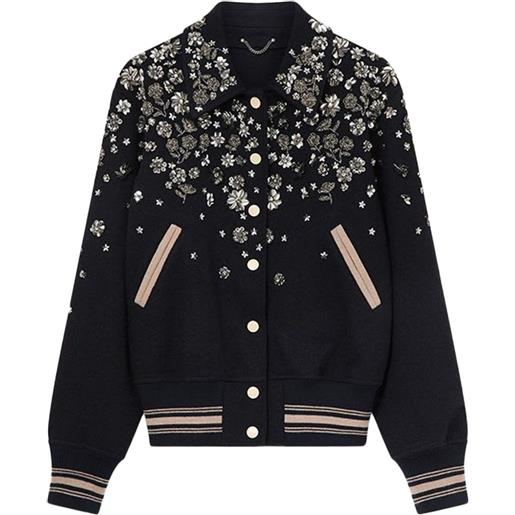 Golden Goose floral-embellished logo-patch bomber jacket - nero