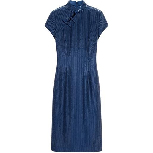 Shanghai Tang abito midi chiffon qipao con paillettes - blu