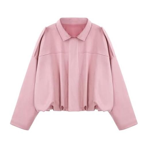 LEACOOLKEY giacca bomber da donna in finta pelle scamosciata cappotto pilota casual oversized primavera autunno maniche a pipistrello a maniche lunghe streetwear esterno