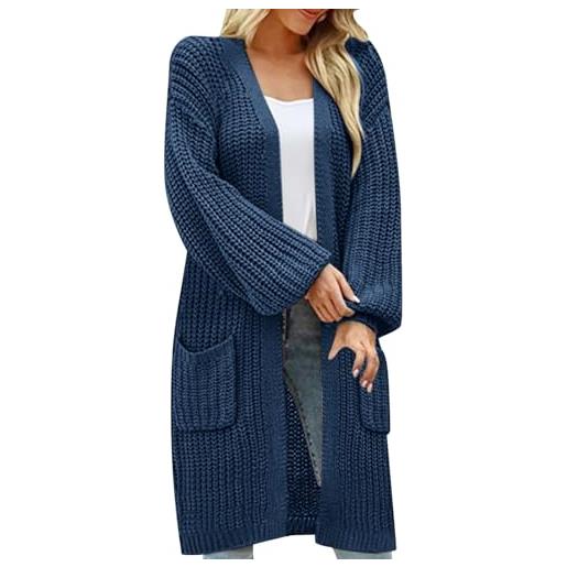 Dinnesis cardigan da donna a maniche lunghe, lavorato a maglia, caldo, all'uncinetto, con tasche larghe, casual, per le mezze stagioni, tinta unita, classico