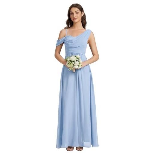 Ever-Pretty abiti da damigella collo asimmetrico maniche corte chiffon maxi gonna svasata es02663
