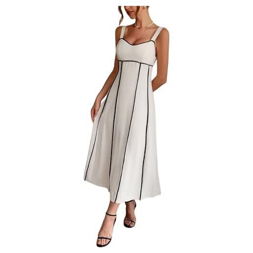 Generic maxi abito da donna senza spalline con scollo a v, a vita alta, linea nera, abito estivo casual