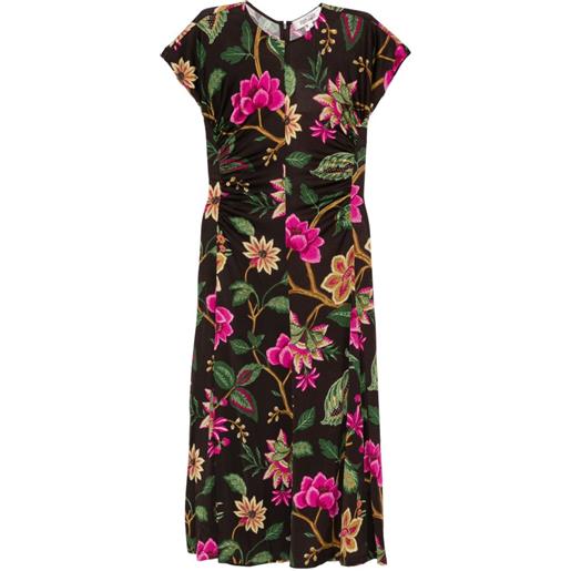 DVF Diane von Furstenberg abito mavis a fiori con ruches - marrone