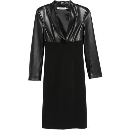 SIMONA CORSELLINI abito midi con inserti in pelle sintetica - nero