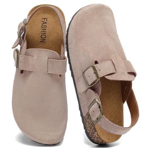 Jesindr sabot donna unisex ciabatte cinturino regolabile sul tallone | zoccoli in pelle con sottopiede in sughero antiscivolo leggere comodo sandali