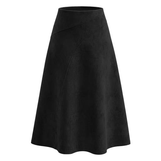 heekpek gonna midi donna autunno invernale vita alta elegante | in finta pelle scamosciata, a-linea midigonna, casual vintage midi gonne, vita elastica e zip