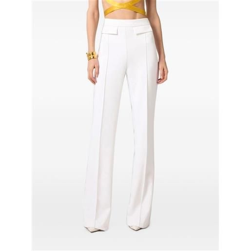 Elisabetta Franchi trousers in double layer stretch crêpe fabric with embroidered logo - bianco