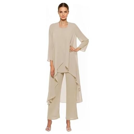 Generic 3 pezzi chiffon pizzo madre della sposa pantaloni abiti con giacca paillettes abiti da sposa ospiti per le donne vestito elegante formale