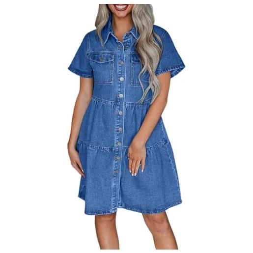 ORANDESIGNE abito camicia in denim per abiti classici da donna con bottoni a maniche lunghe con cintura estivo camicia lunga in denim elegante blu