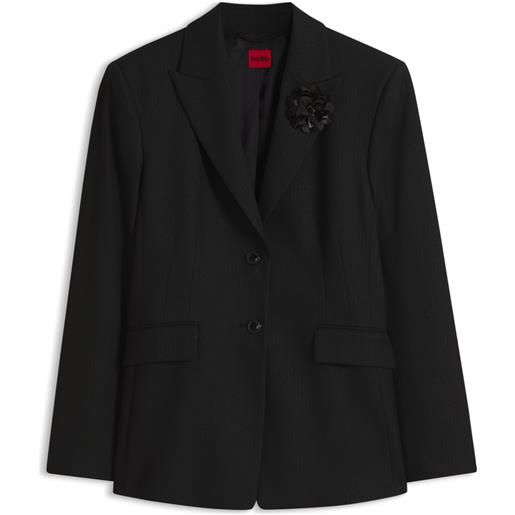 HUGO blazer regular fit gessato con spilla floreale di paillettes, nero