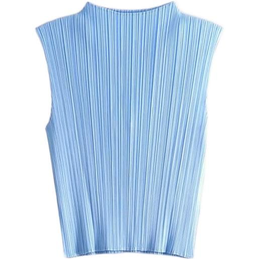 Pleats Please Issey Miyake top smanicato monthly colours august plissettato - blu