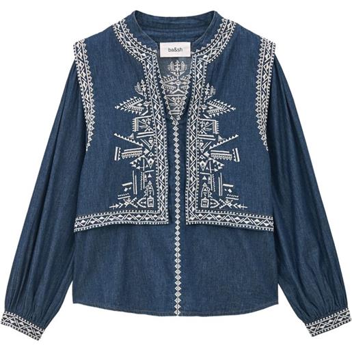 Ba&Sh blusa laura denim ricamata