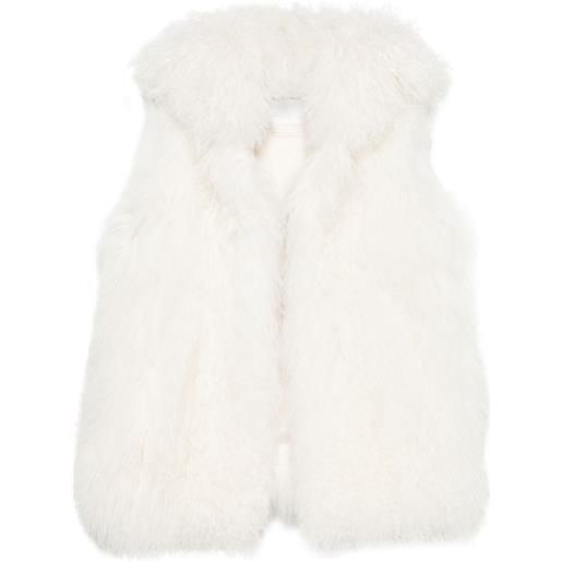Yves Salomon gilet in shearling con cappuccio - bianco
