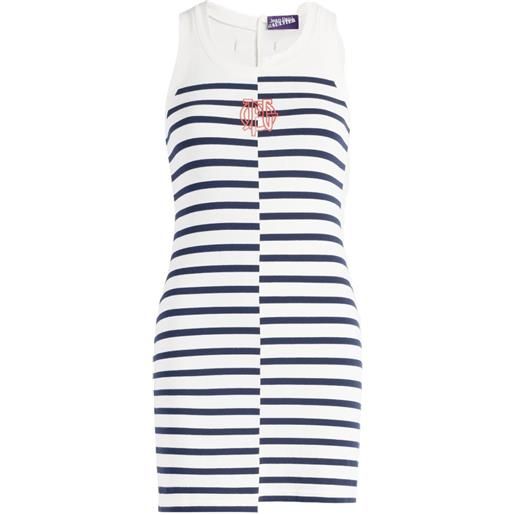 Jean Paul Gaultier abito corto asimmetrico marinière con logo - bianco